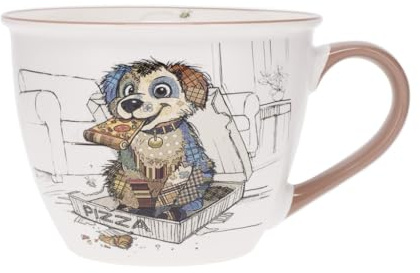 KIUB Bol timbale avec une anse - Motif chiot gourmand qui mange une pizza - matière porcelaine - contenance 550ML