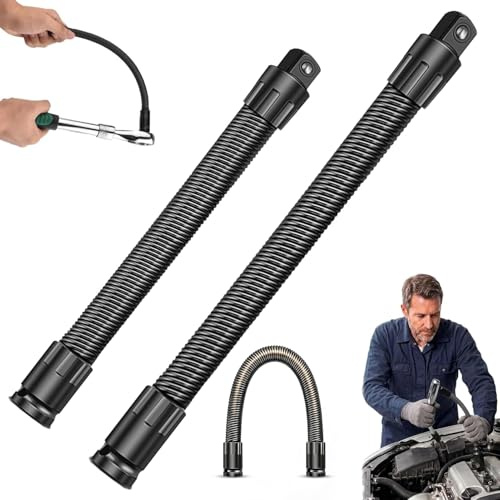 CHENRI 1/2 Flexible Shaft Extension Extender Torque Socket, Spring Steel Shaft Ratchet Extension & Wrench Extender, Flexible Extension-Bar, Electric Wrench Connecting Rod for Automotive Repair (2PCS)