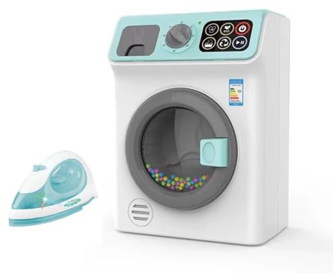 Mini Lavatrice Giocattolo Bambini, Lavatrice Realistica con Effetti Sonori e Luminosi, Movimento Rotante con Ferro da stiro - Gioco Educativo 3 Anni+ Idea regalo