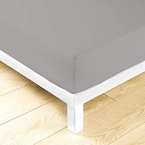 LARA MORADA - Lenzuolo Sotto Con angoli Singolo Elasticizzati, 100% Cotone, Made In Italy, Tinta Unita, Per Letto Singolo 1 Posto, 90cm x 200cm + 25 cm Grigio