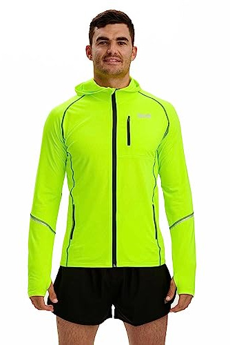 Time To Run Men's Running Hoodie Jacket - Thermal Full Zip With Pockets & Thumbloops XXL 44- 46 Lime Green