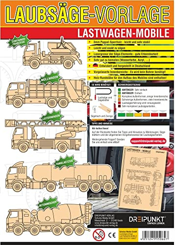 Laubsägevorlagen Lastwagen-Mobile: Laubsägevorlage für ein Lastwagen-Mobile aus hochwertigem 3mm Pappel-Sperrholz.