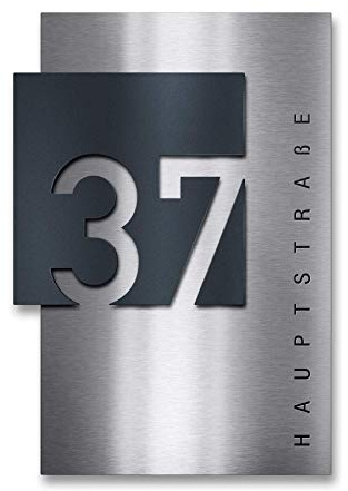 Metzler Numéro de maison en acier inoxydable, plaque individuelle en anthracite (RAL7016), plaque de rue avec numéro, acier inoxydable V2A, inoxydable, brossé, effet 3D, dimensions : 21 x 30 cm
