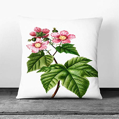 Blooming Raspberry Bush by Pierre-Joseph Redoute - Cushion Cover Throw Pillow with Insert for Sofa Chair Bed - Black Rear - 55x55 cm
