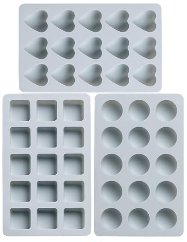REKIDOOL 3 Pieces Candy and Chocolate Silicone Molds Set Non-stick Including Heart, Round, Square Baking Mold for Hard Candy, Gummy, Hot Caramel, Ice, Cake, Jello, Ganache (Blue)