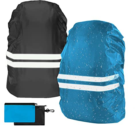 flintronic Regenschutz für Rucksäcke, 2 Stück Schulranzen wasserdichte Regenhülle, Windabweisend Rucksackschutz mit Reflexstreifen für Wandern, Camping, Radfahren-M