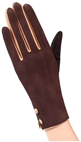 QTZTZ Damen Herbst Und Winter Plüsch Innenwärme Sport Fitness Touchscreen Fahrradhandschuhe Damen Vollfinger Baumwollhandschuhe-Braun