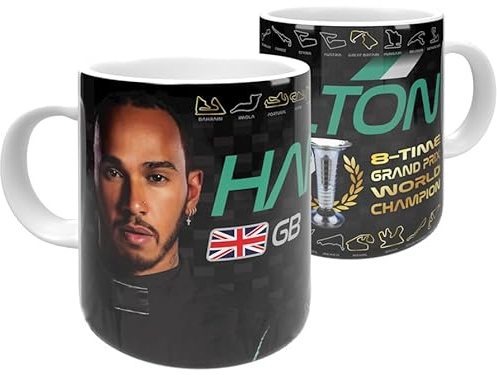 PARTISAN Hamilton 8-fache Weltmeister Keramik Kaffeetasse, 325 ml, 11 fl.oz, Zylindrisch, Modern, Isoliert, Wiederverwendbar, Mikrowellengeeignet, Zuhause, Alle Gelegenheiten
