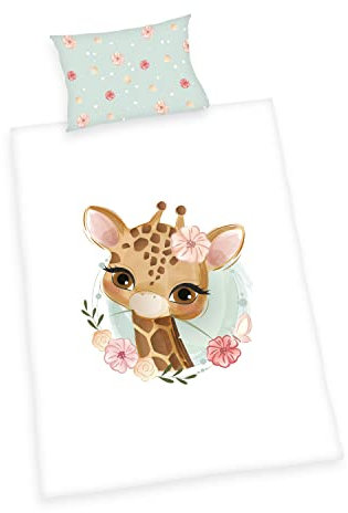 Giraffe Bettwäsche Made in Green, Kopfkissenbezug ca. 40x60 cm mit Hoteleinschlag, Bettbezug ca. 100x135 cm mit leichtläufigem Markenreißverschluss, 100% Baumwolle, Renforcé