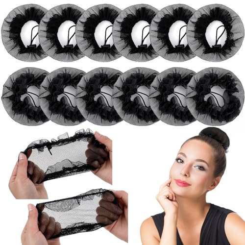 BBTO 12 Pcs Invisible Mesh Hair Nets for Ballet Buns, Sleeping and Wigs - Elastic Edge, Black