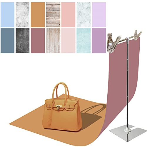 Generic 7Pcs 14Patterns Fotografie Hintergrund Papier mit Stand, 34x23in doppelseitige Foto Tischplatte Backdrops Requisiten für Lebensmittel Schmuck Kosmetik Make-up (Rosa Lila Blau)