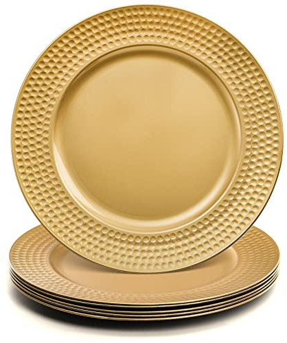 Nicunom 12 Pack Gold Charger Plates, 13 Inch Round Charger Plates with Hammered Rim, Plastic Charger Plate for Wedding Dinner Party Event Decoration