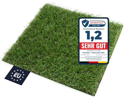 Primaflor Kunstrasen Amy | 200x100 cm | Grün | 23 mm hoch | UV-stabil & wasserdurchlässig | Rasenteppich für Balkon und Terrasse | Outdoor Bodenbelag | zuschneidbarer Balkonrasen