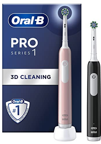 Oral-B Pro 1 X2 Electric Toothbrushes For Adults, Oral B Electric Toothbrush, With 3D Cleaning, 2 Toothbrush Heads, Gum Pressure Control, 2 Pin UK Plug, Pink & Black
