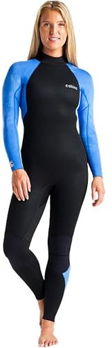 2023 C-Skins Womens Surflite 4/3mm Back Zip Wetsuit - Black Blue Tie Dye - Xtend neoprene upper body - Dura Flex knee pads