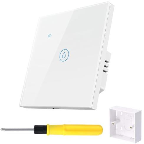 Acmerota Smart Immersion Heater Timer Switch,Smart Water Heater Timer Switch 20A 4000W,Works with Google Home Alexa and Smart Life APP Tuya, White, 20A, 4000W (45mm deep box)