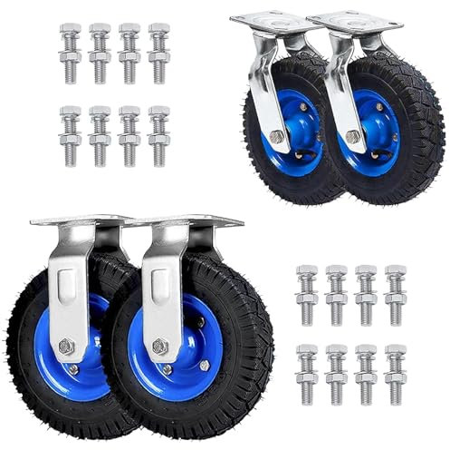 Leise Gummirollen, industrierollen schwerlast, Transportrolle, 2 Bockrolle und 2 Lenkrolle,für Trolleys, Möbelroller, Werkbank Rollen, Durchmesser 150mm 200 mm 250mm, mit Schrauben