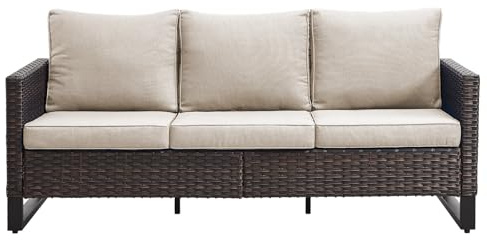 Belord Outdoor Couch Patio Furniture: Wicker Patio Sofa with Deep Seat High Back, 800Lbs Weight Capacity Oversize Outdoor Seating 3 Seater Rattan Couch, Anti-Rust Frame, Brown