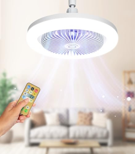 Alljia Ceiling Fan with Lights and Remote, 2 in 1 Quiet Fans with Light, 3 Color E27 Lamp Dimmable, 1/2/4H Timing, 3 Speeds Fan Light for Living Room, Bedroom, Kitchen and Kids Room