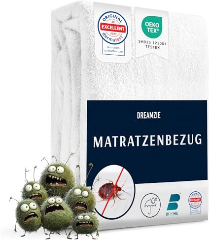 Dreamzie Matratzenbezug 140x200x20 cm gegen Milben und Bettwanzen - Milbenbezug Matratzen Komplett mit Reißverschluss - Matratzenschoner 140x200cm für Allergiker - Wasserdicht, Bi-Ome und Öko-Tex