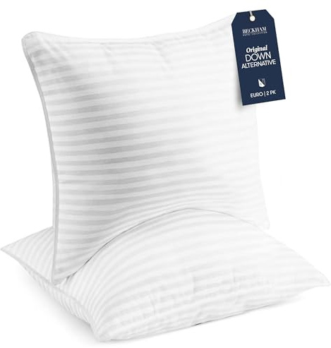 Beckham Hotel Collection Euro Size Throw Pillows (Set of 2), 26 x 26 Down Alternative Pillow Insert for Bed, Couch, and Sofa