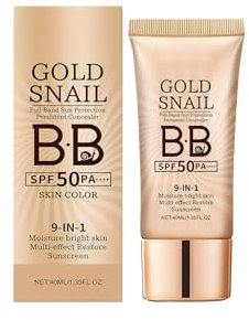 Crema BB Con SPF 50 | SPF50+ Gold Snail Sunscreen BB Cream,Base Impermeabile Crema Idratante Leggero Trucco Per Una Pelle Radiante,Correttore per il Viso,Uniforma il Tono della Pelle (Complexion, 1pc)