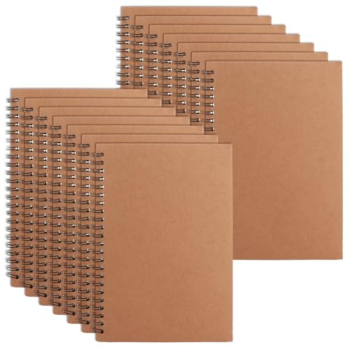 GBACHOOSE 12 Packs Spiral Notepad A5, 100 Pages 50 Sheets Kraft Cover Wirebound Notebooks Bulk Journals, 8.3 x 5.5 inch Lined Notebook Lined Paper for Business Office School Travel