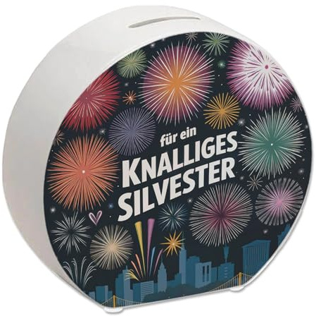 Feuerwerke Silvester Spardose - Knalliges Silvester Farbenfrohe Feuerwerk-Illustration mit Skyline Raketen Festlich für einen knalligen Start ins Neue Jahr