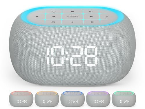 ANJANK Radiosveglia da Comodino con Altoparlante Bluetooth, Suono Stereo Hi-Fi, 7 Colori di Luce Notturna, Sveglia Digitale con 8 Suoni di Allarme, 0-100% Dimmer, Radio FM da Camera da Letto