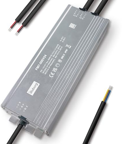 illuburg Transformador LED 24V 500W Impermeable IP67 Sin Parpadeo para Tira LED Fuente de Alimentación Driver