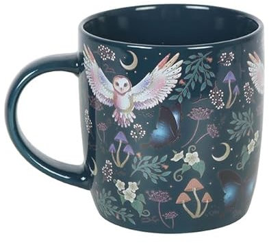 Something Different Wholesale Mystical Navy-Blue Owl & Moon Mug – 320ml, Featuring Flying Owls, Crescent Moons, and Forest Plants – Microwave & Dishwasher Safe – Ideal for Evening Teas and Relaxation