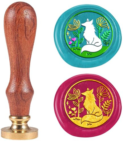 DELORIGIN Wachssiegelstempel Fuchs Im Garten 25mm Blume Abnehmbarer Siegelkopf Aus Messing Mit Holzgriff Vintage Siegelwachsstempel Für Partyeinladungen Geschenkverpackungen Dekoration