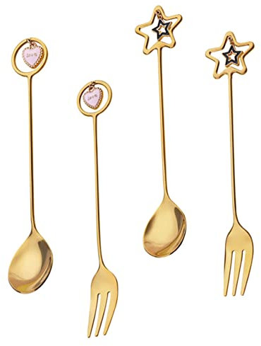 ULTECHNOVO 2ensembles Cuillères Et Fourchettes Acier Inoxydable Doré Ustensiles De Desserts Fruits Et Salades De Élégantes Pour Maison Et Événements