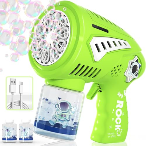 Big Bubble Gun - Bubble Machine for Kids, Make Larger Bubbles, USB-C Rechargeable, LED Light - Bubble Toys Gifts Ages 3+ for Boys, Girls, Easter, Outdoor, Birthday Favor, Party Use