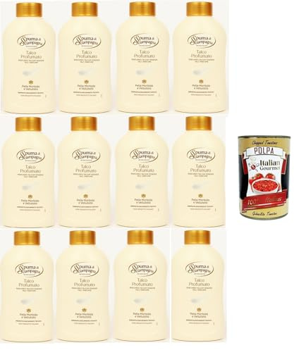 Italian Gourmet Talco Profumato in barattolo Körperpuder duftend 12 x 200g | Polvere cosmetica italiana und sanfte Pflege nach Bad oder Dusche, für, Gesamtnettogewicht 2,4 kg + Kostenlos Polpa 400g