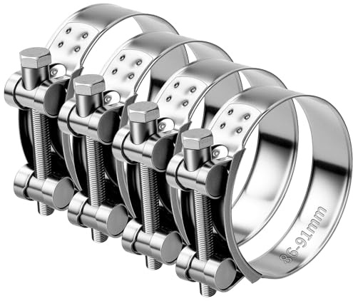 TXXATX 4 Pièces Collier Echappement 86-91 mm Collier de Serrage Inox Collier Echappement Moto pour Accessoires de Tuyaux D'échappement Tuyaux Gaines Ventilation