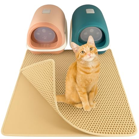 LINUMA® Katzenklo Matte 90x76cm, Katzenstreu Matte, Katzenmatte Katzenklo, Matte Katzenklo Unterleger, Katzenstreumatte, Matte Katzenklo, Katzenmatte, Betten, Decken & Möbel (Beige, 90 x 76 cm)