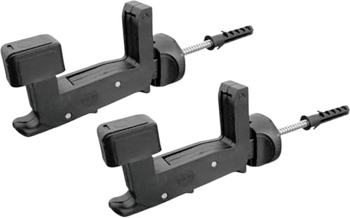 Kit 2 Pezzi Ferma Imposte Regolabile Tipo Grillo - Sistema Automatico di Ancoraggio per Infissi da 40-55 mm | Blocca Scuri e Persiane | Tasselli Integrati 6x70 mm, Nero e Bianco (Nero)