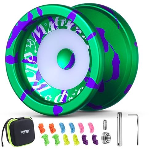 MAGICYOYO Profi JoJo V6S Locus, Neospin JoJo mit Leerlauf und Kugellager, Trick Jo Jo für Kinder und Anfänger, Doppelzweck Unresponsive Yoyo Spielzeug, mit 12 Saiten, Lagersatz, Gehäuse (Grün Lila)