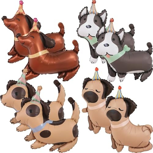 Hunde 8 Stück Folienballon, Geburtstag-Helium-Luftballons für Kinder und Baby-Shower, Tier-Thema-Party-Deko