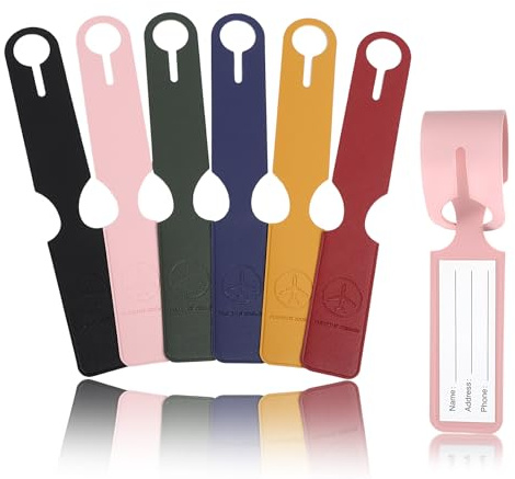 Cozary 6 Piezas Identificador de Maletas, Etiqueta Maleta Viaje de Cuero PU, con Tarjeta de Identificación de Nombre, Etiquetas para Maletas para Viajes de Negocios, Vuelos