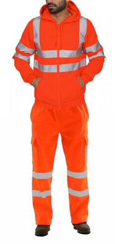 Generisch Herren Zweiteiler Set Arbeitsanzug Langarm Hoodie und Hose Elastische 2 Teilig Männer Sanitärarbeitskleidung Set Komfortabel Oberteil Tracksuit mit Reflektierende Streifen
