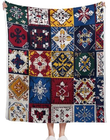 Artisanal Habitat Coperta in microfibra ultra morbida, 50x60in, Buntes Patchwork-Design, Leggera e Accogliente per Divano e Camera, ideale come regalo per compleanni, anniversari e festività