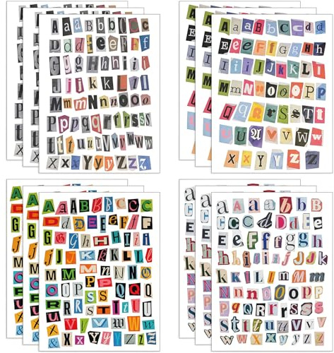 Auroriel 852 Pezzi Lettere Adesivi Rivista Vintage Scrapbooking Adesivi Lettere Piccoli Stickers Alfabeto per Accessori Scrapbooking Journaling Laptop