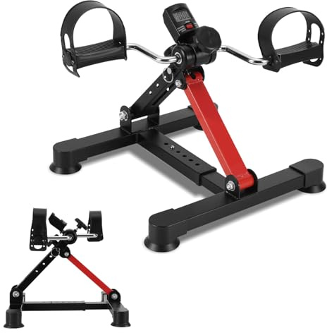 Eikuavons Mini Heimtrainer Verstellbare Version, Arm und Bein Trainer mit LCD-Monitor & Rutschfesten Saugnäpfen, Stufenloser Widerstand, Leises Training, Beintrainer für Zuhause & Büro, Schwarz/Rot