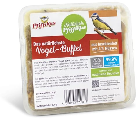 Natürlich Pfiffikus Fettfutter Vogel-Buffet mit Nüssen 6 Stück – Fettfutterblock mit Insektenfett für Wildvögel – Vogelfutter Fettblock artgerechtes proteinreiches Ganzjahresfutter– nachhaltig