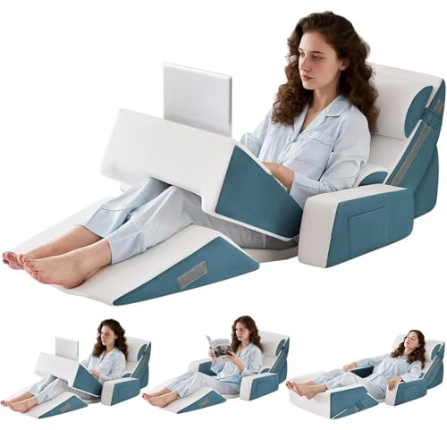 Dorifine 9PCS Orthopädische Bett Keil Kissen Set,Post Chirurgie Schaum Kissen für Körper,Rücken und Beine Schmerzlinderung,Justierbare Stützkissen mit Säure Reflux Bed Wedge Memory Foam Marineblau
