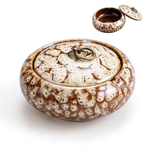 Aschenbecher aus Keramik mit Deckel,Keramik und Winddichte Aschenbecher | Handgemachte Kreativer Sturmaschenbecher als Dekoration für Zuhause und Büro (weiß)
