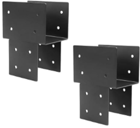 QOXEZY Robust svart järnpaviljong kolonn anslutningsfäste – kraftig stolpfäste för 4 x 4 trästolpar (8,9 cm x 8,9 cm interiör), kompatibel med trädgårdsstrukturer och skuggramar (2 st)