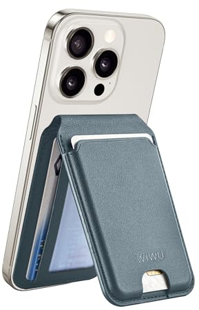 WIWU for Phone Magnet Wallet 5 Card Holder with Adjustable Stand RFID Blocking Strong Magnetic Ultra Slim Travel Leather Wallet Magsafe for iPhone 17/16/15/14/13/12 Series Android (Grey)